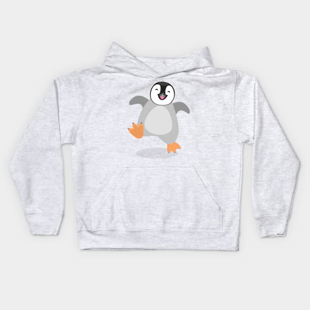 Cute happy emperor penguin chick dancing cartoon Kids Hoodie by FrogFactory